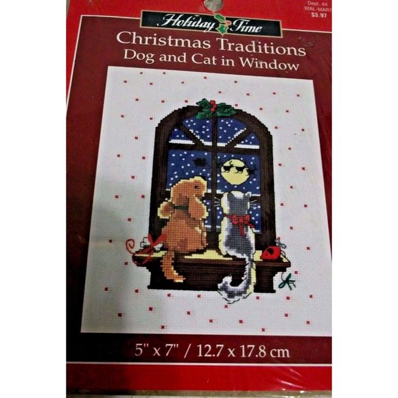 Bucilla Lot 4,Christmas Cross Stitch  Holiday Time,  Santa Clause, Cat & Dog - Picture 3 of 6